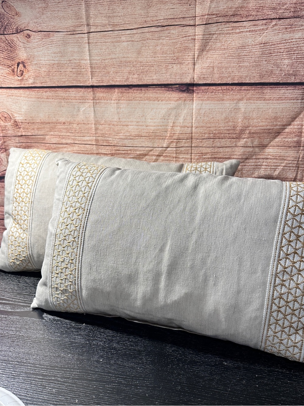 (2) Ballard Scout Trim Border Pillow 12x20 Trow Pillows With Inserts New Linen